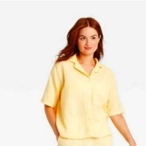 Yellow Short Sleeve Button-Up Pajama Top